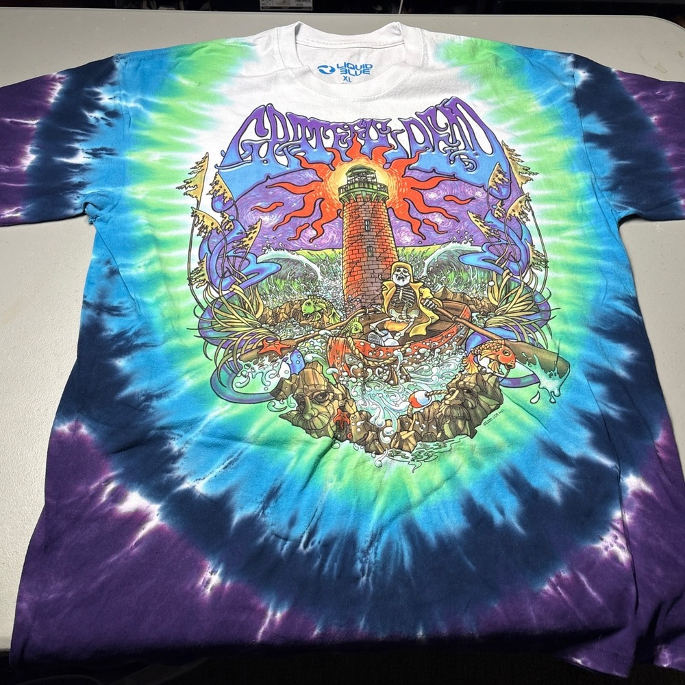 Vintage 2000 GRATEFUL DEAD LightHouse Tie Dye Liquid Blue Shirt Size XL Hippie
